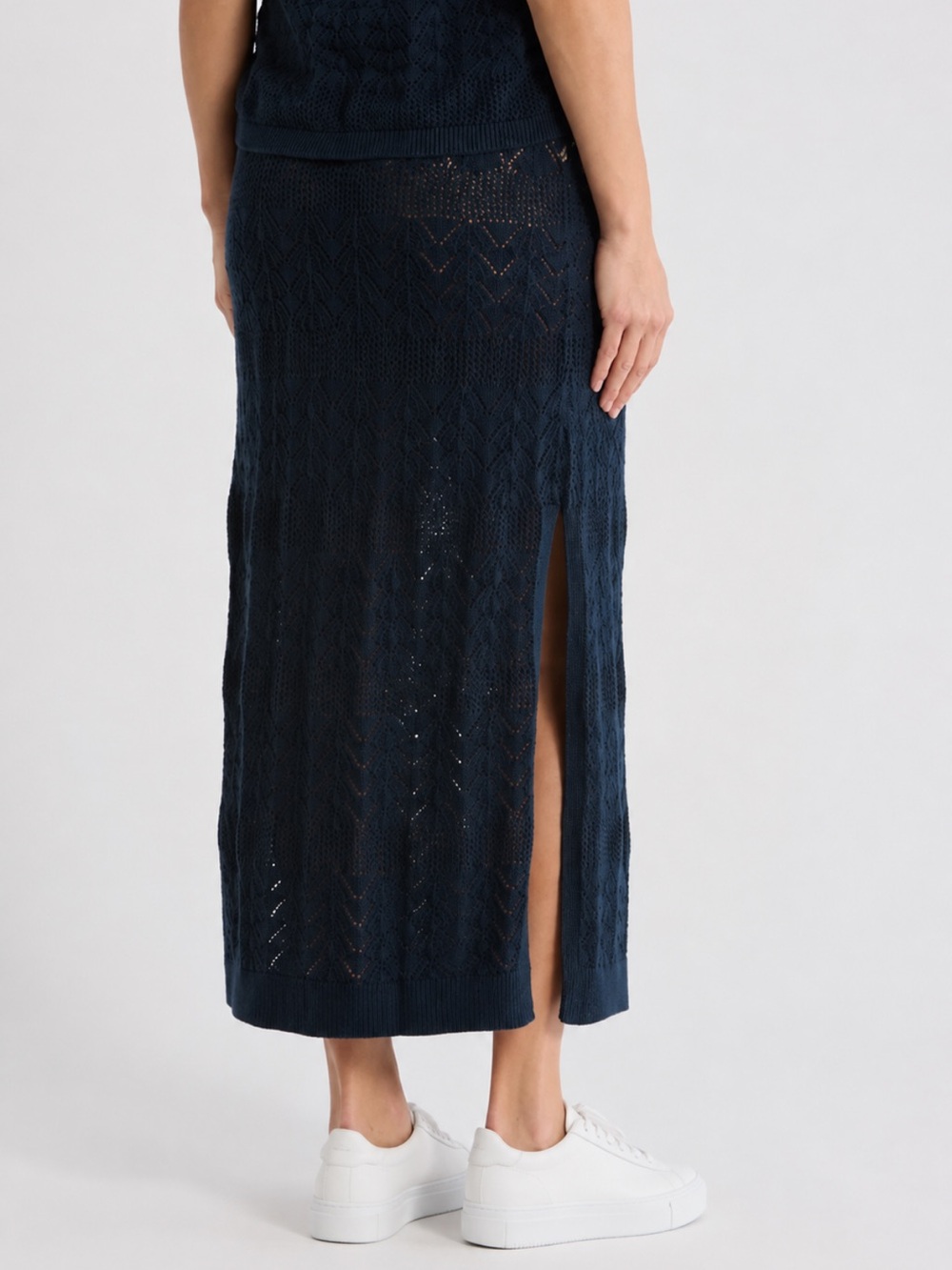 NWT Splendid Navy Knit Maxi Skirt Textured Pattern M - Picture 3 of 10